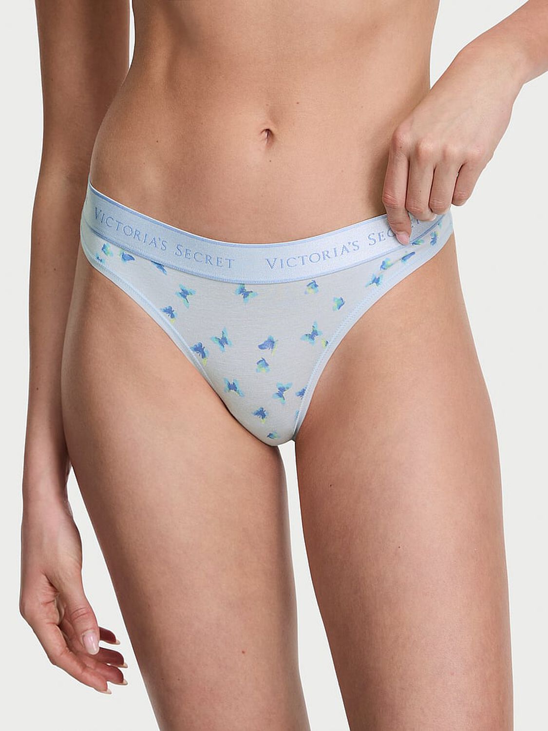 vs Cotton Logo Cotton Thong Panty Blue Butterflies 1 of 2 
