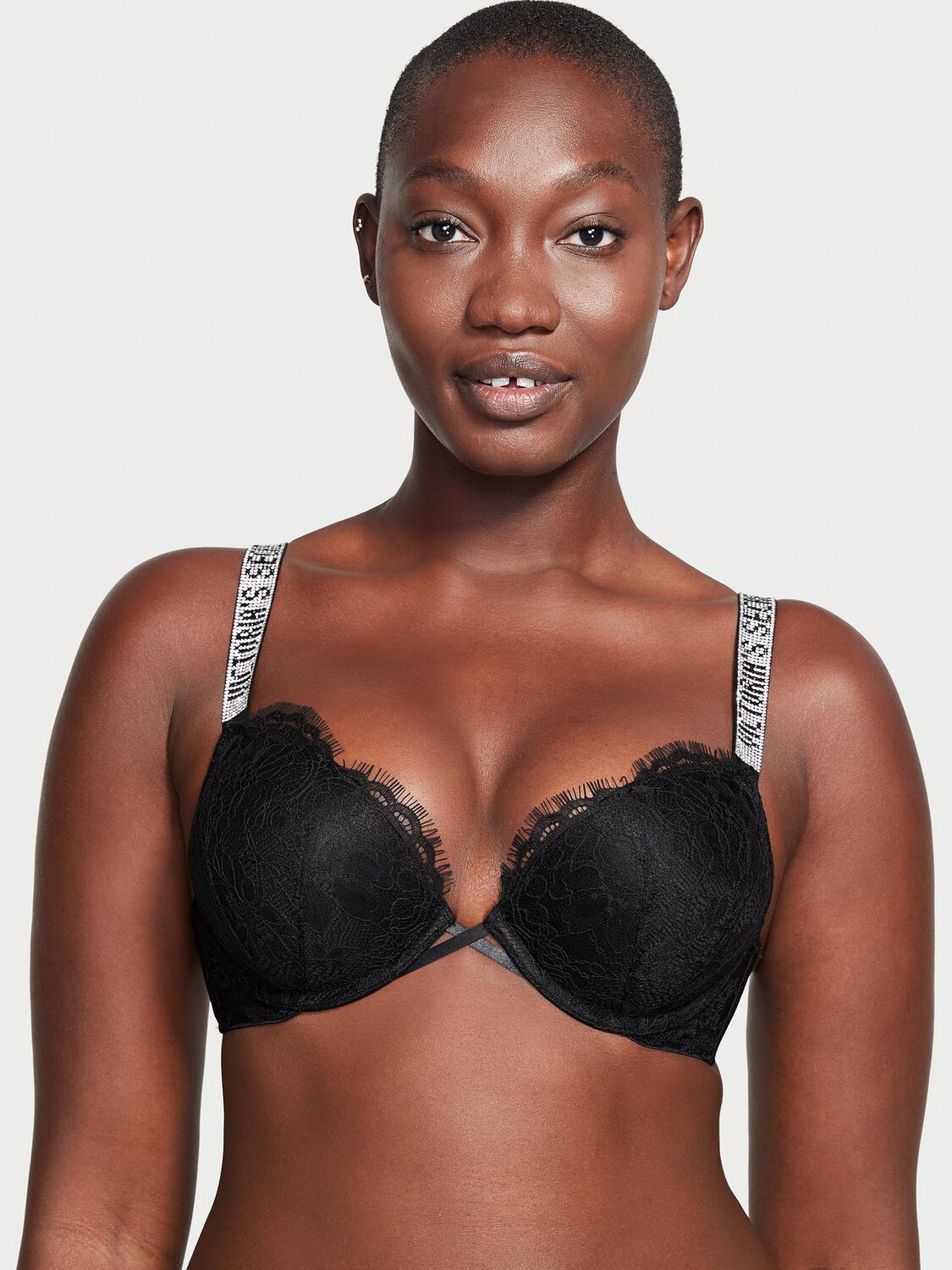vs Very Sexy Bombshell Add-2-Cups Lace Shine Strap Push-Up Bra Black 1 of 3 