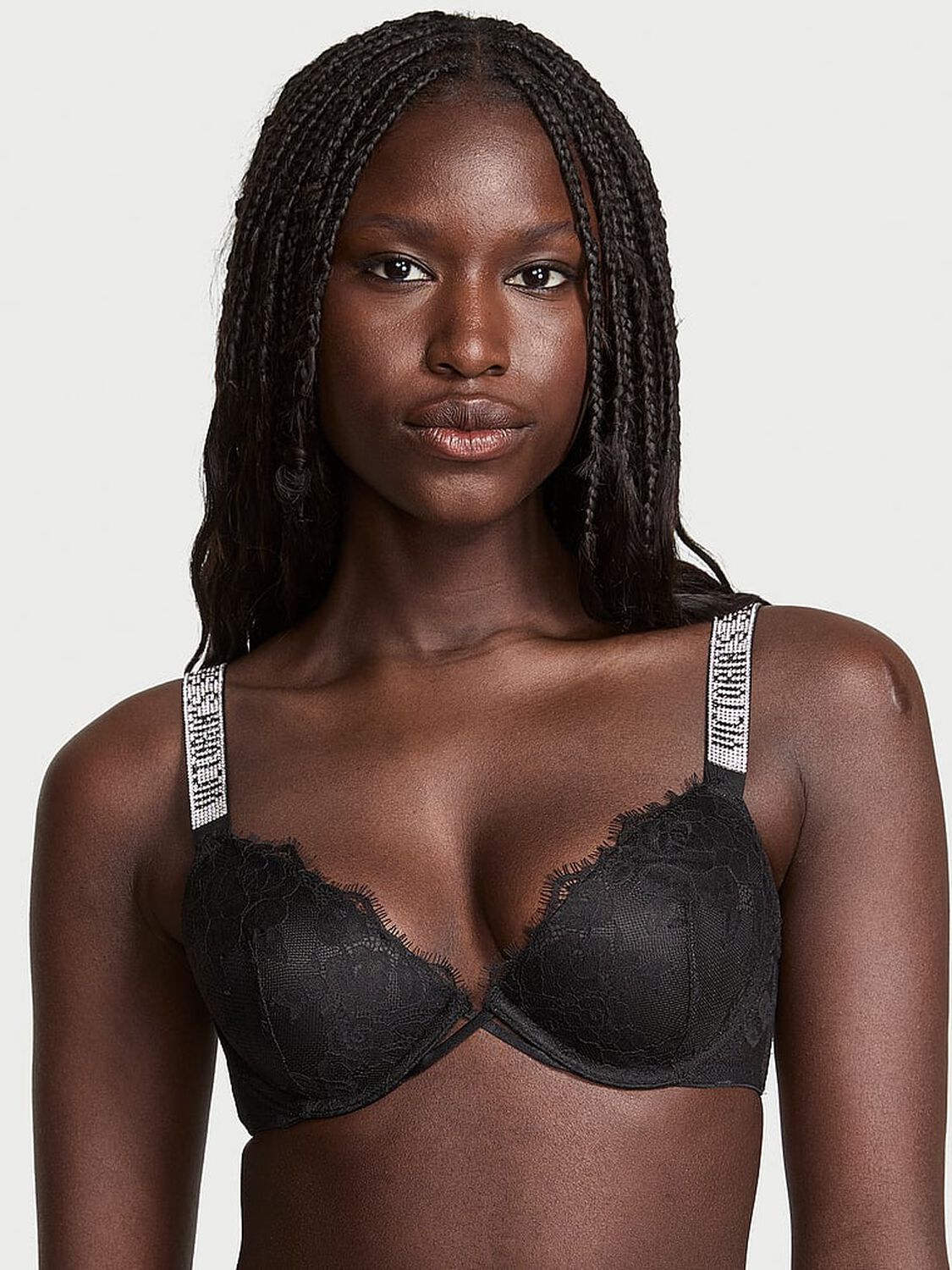 vs Very Sexy Shine Strap Rose Lace Lightly Lined Low-Cut Demi Bra Black 1 of 7 