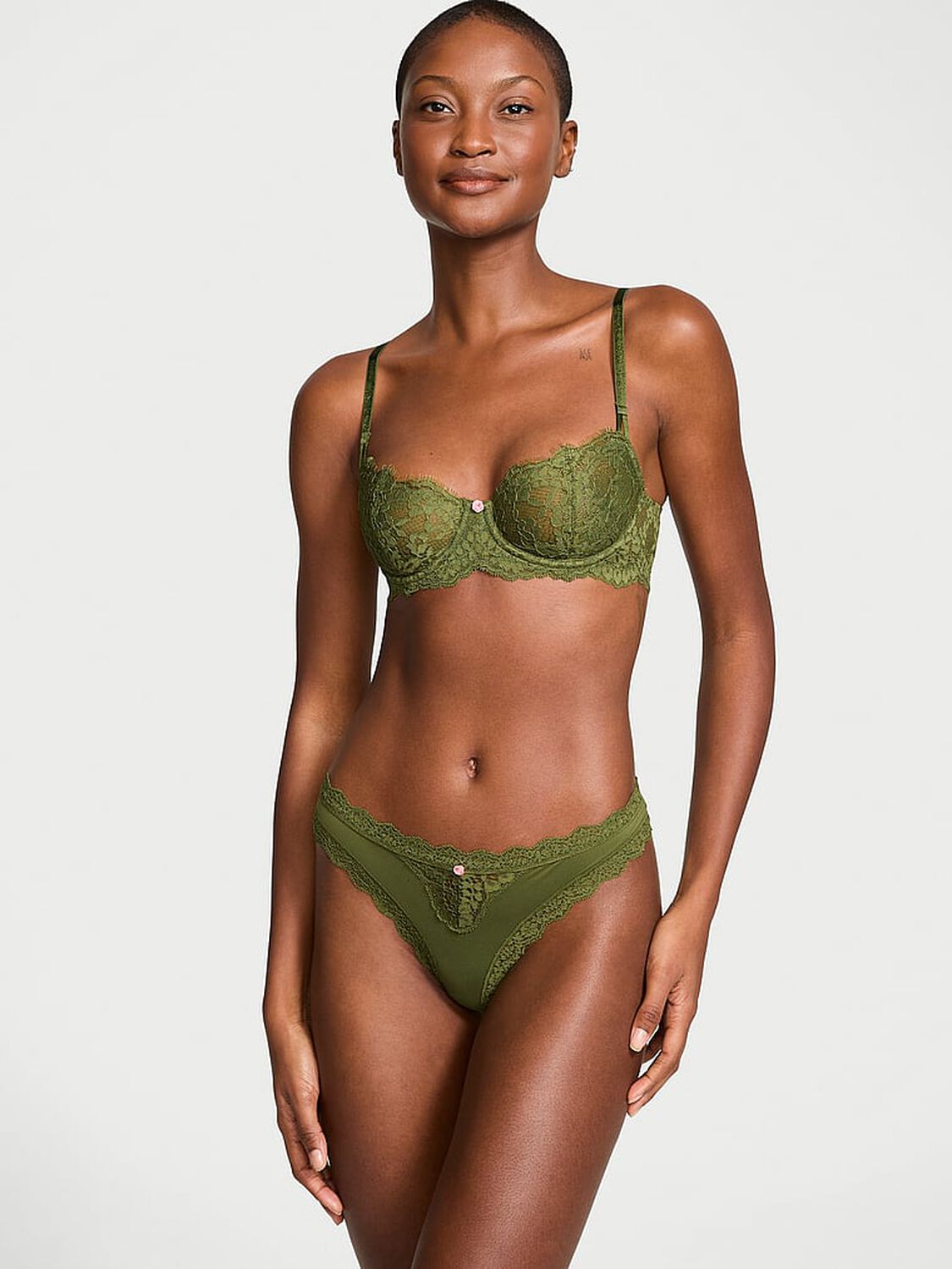 vs Dream Angels Lace-Trim Thong Panty Woodland Green 4 of 4 