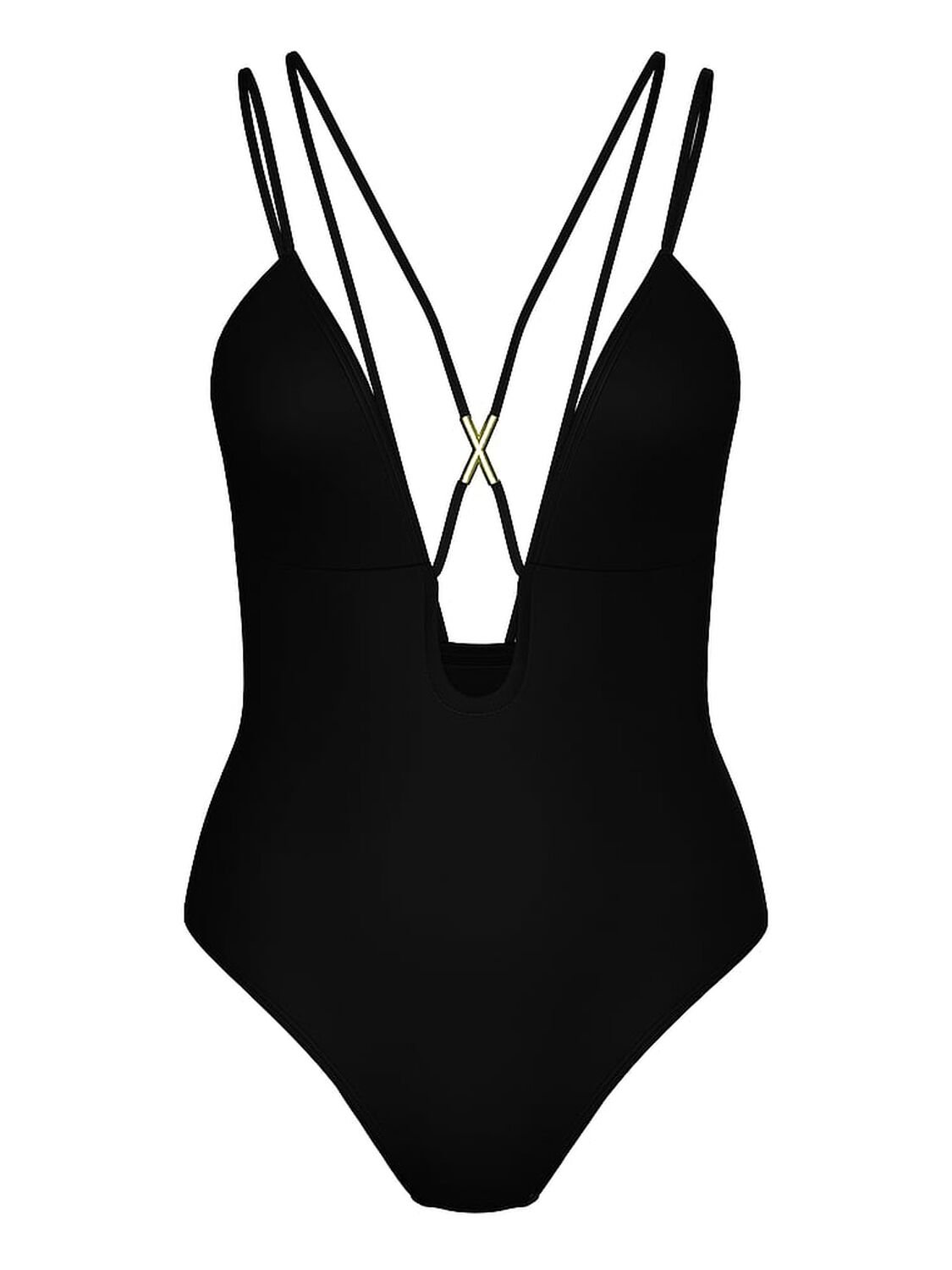 vs Victoria's Secret Swim Archives Sexy Straps Plunge One-Piece Swimsuit Black 3 of 3 