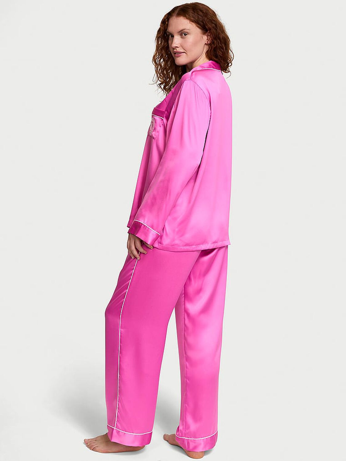 vs Victoria's Secret Glazed Satin Long Pajama Set New Peony 2 of 3 