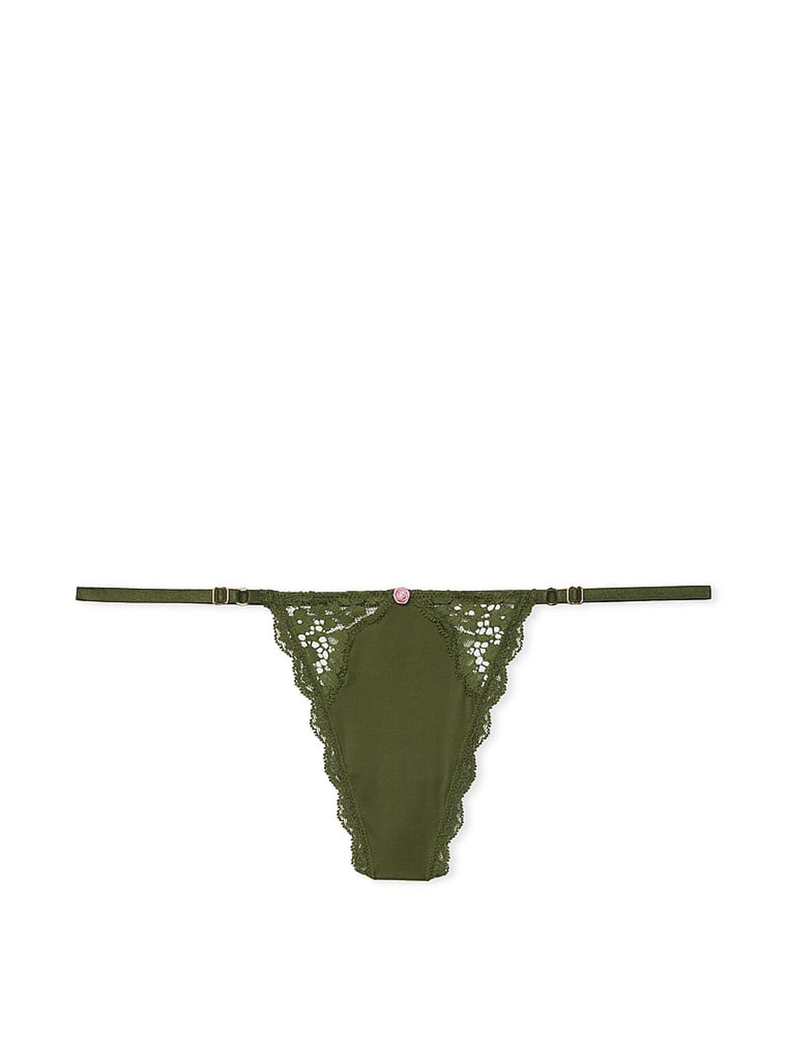 vs Dream Angels Lace-Trim Adjustable V-String Panty Woodland Green 3 of 3 