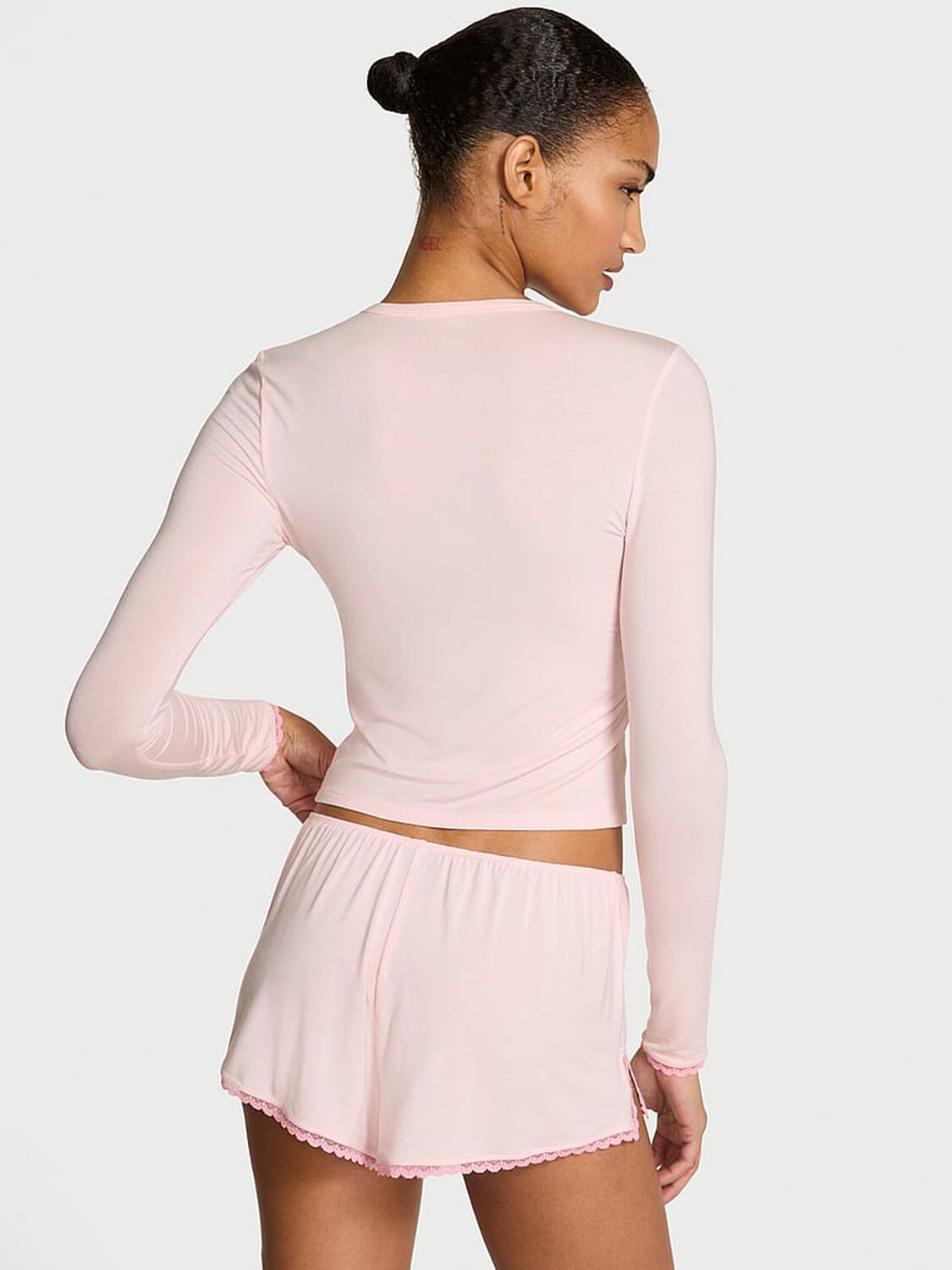 vs Victoria's Secret SoSoft&trade; Modal Bow Long-Sleeve Tee & Short Set Angel Pink 2 of 3 
