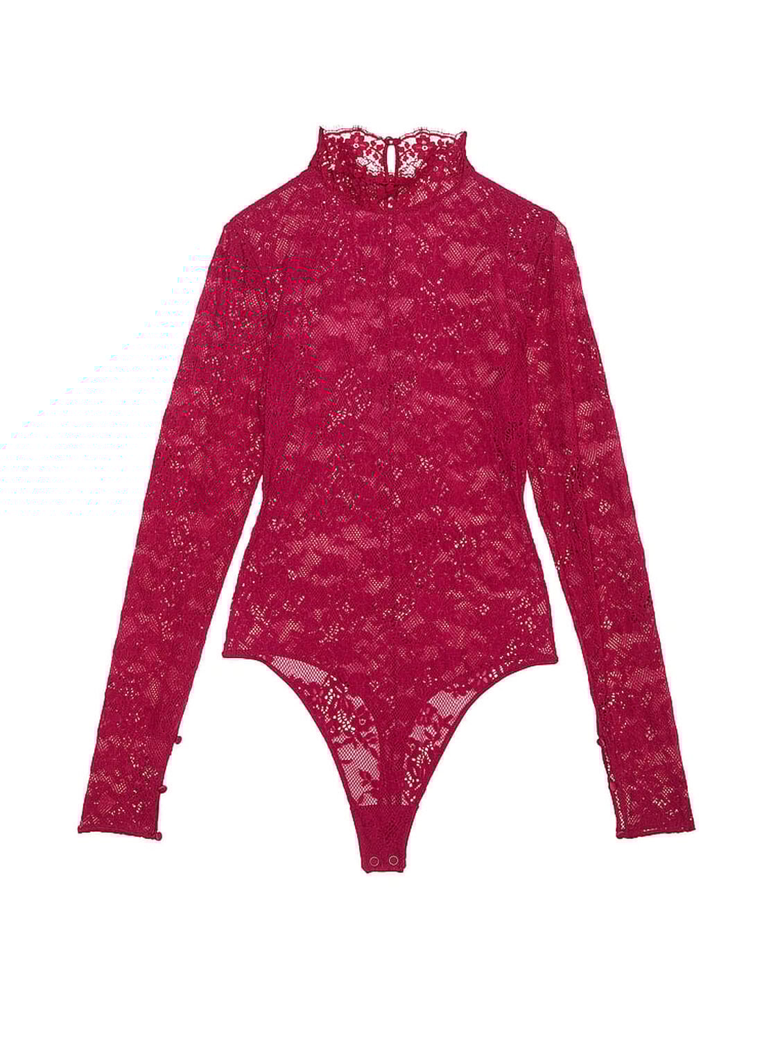 vs Dream Angels Lace Long-Sleeve Bodysuit Campari Red 1 of 3 