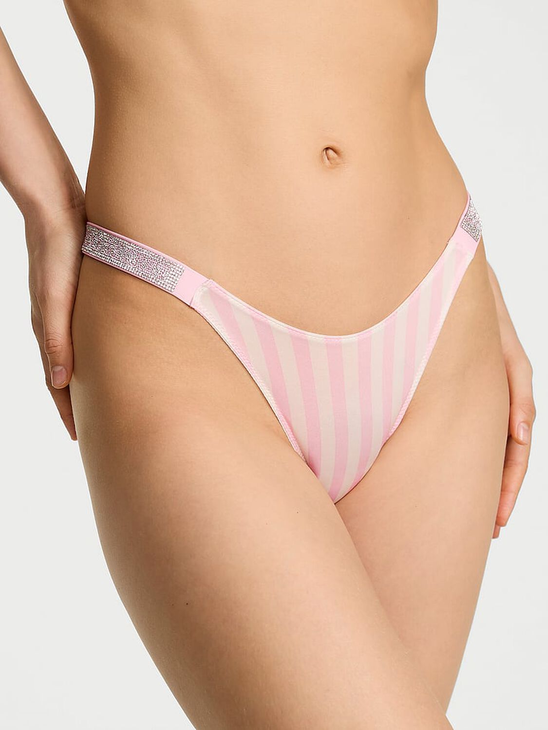 vs Very Sexy Shine Strap Brazilian Panty Heritage Pink/White Stripe 1 of 3 