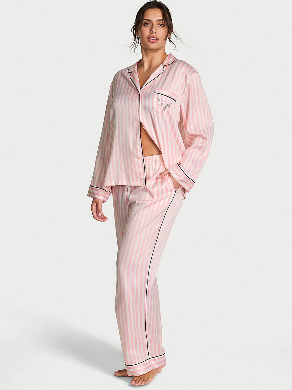 vs Victoria's Secret Glazed Satin Long Pajama Set Conic Stripe 1 of 4 
