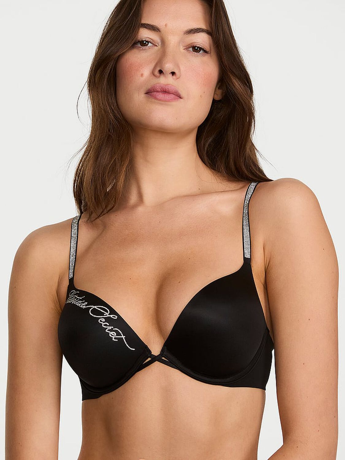 vs Very Sexy Bombshell Add-2-Cups Shine Script Push-Up Bra Black 1 of 3 