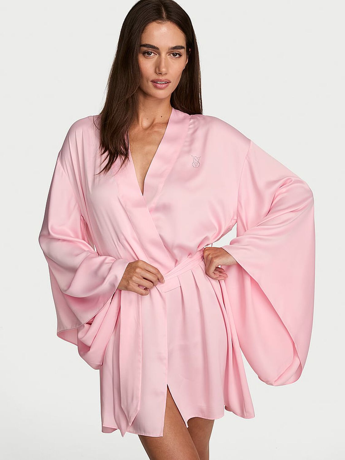 vs Very Sexy VSFS '26 Satin Short Wide-Sleeve Robe Pretty Blossom 1 of 4 