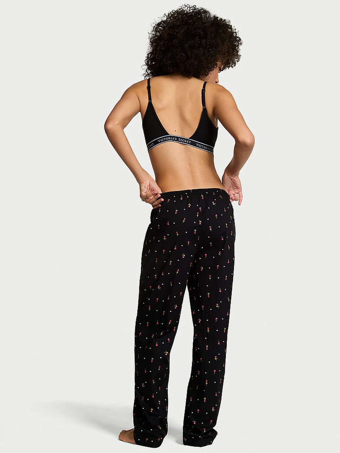 vs Victoria's Secret Mix & Match Sleep Heritage Cotton Pajama Pants Black/Ultra Pink Ditsy Rose 2 of 3 