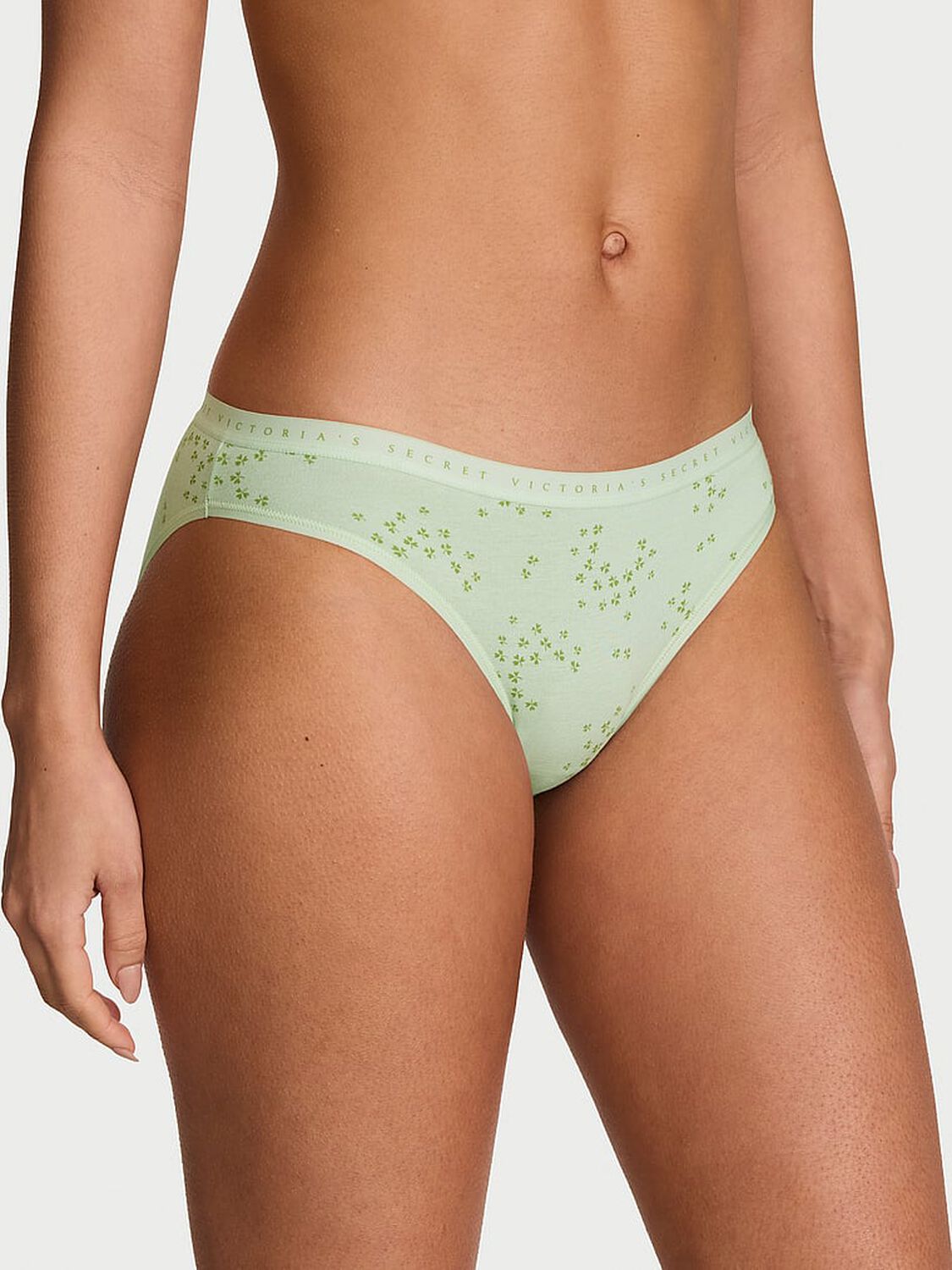vs Victoria's Secret Stretch Cotton Bikini Panty Mint Scattered Clovers 1 of 3 