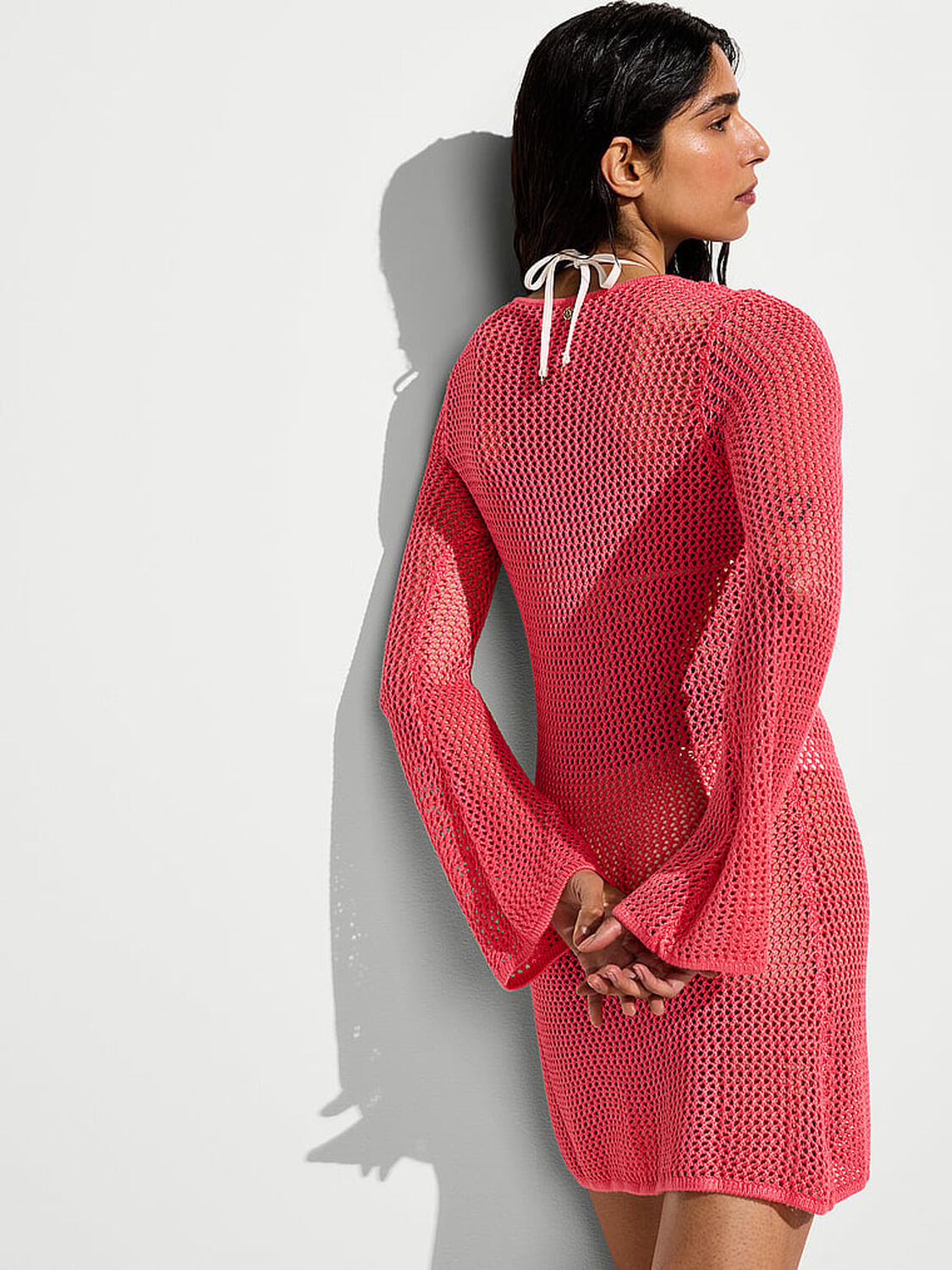 vs Victoria's Secret Swim Beachwear Crochet Long-Sleeve Mini Dress Poppy 2 of 2 