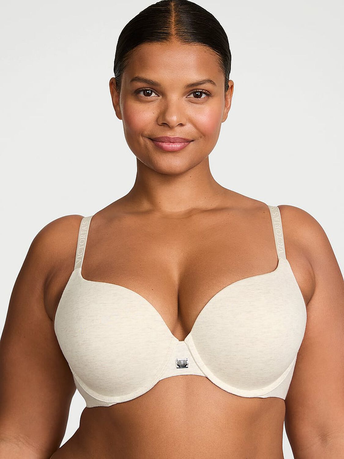 vs The T-Shirt Cotton Logo Hardware Perfect Shape Push-Up Bra Heather Natural 1 of 3 