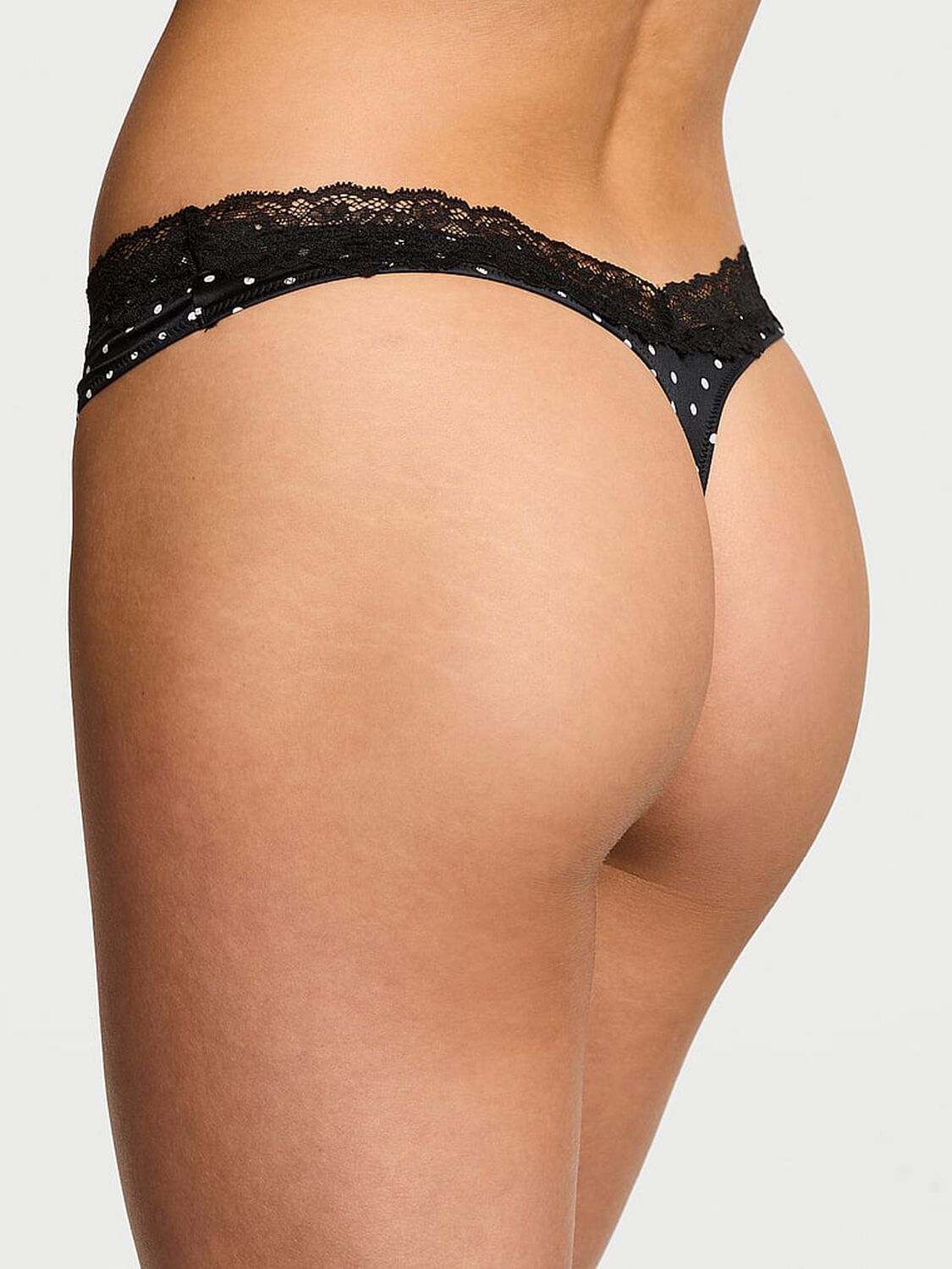 vs Very Sexy Lace-Trim High-Leg Thong Panty Black Dots 2 of 3 