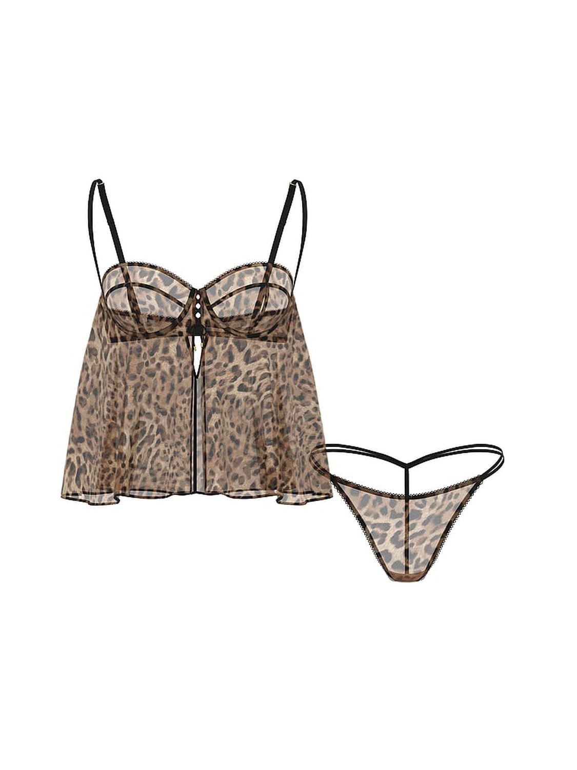 vs Very Sexy Geo Leo Chiffon Flyaway Cami Babydoll Set Shimmer Leopard 3 of 3 