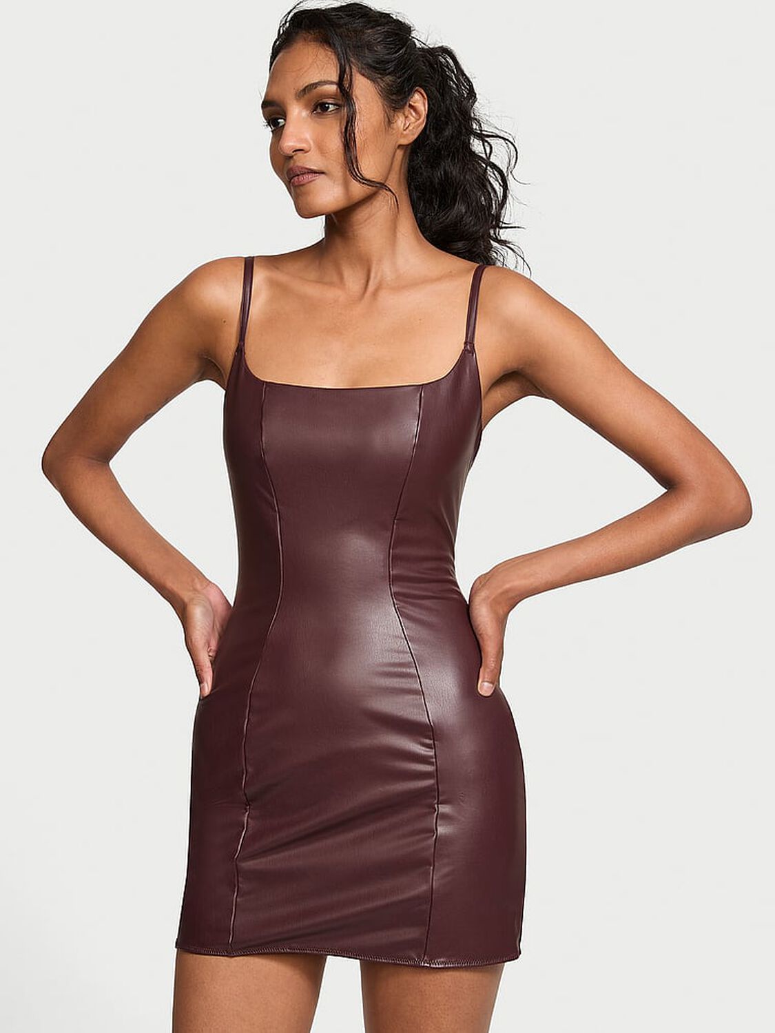 vs Victoria's Secret Faux Leather Slip Dress Burgundy Brown 1 of 3 
