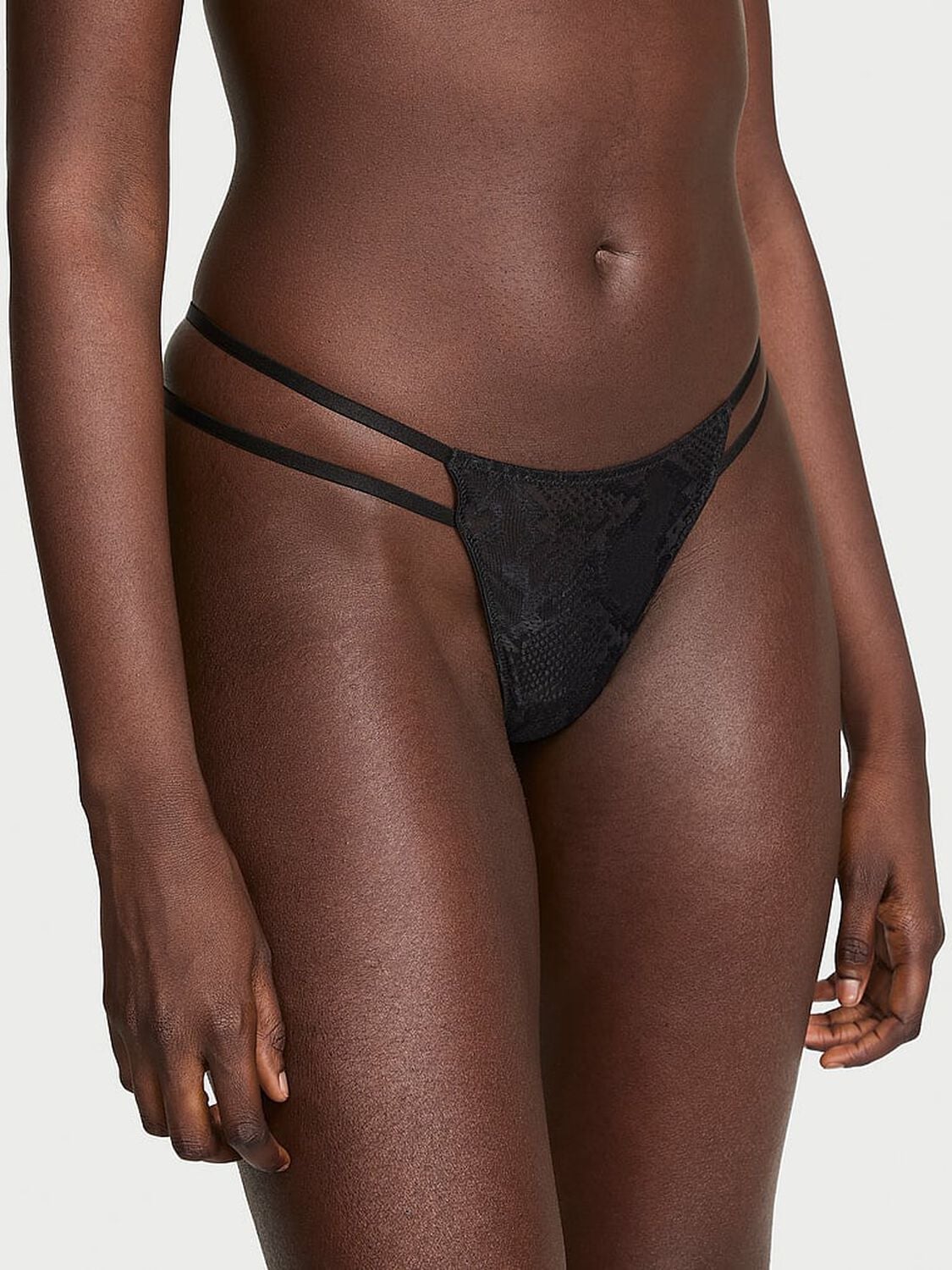 vs Very Sexy Viper Lace Hardware V-String Panty Black 1 of 4 