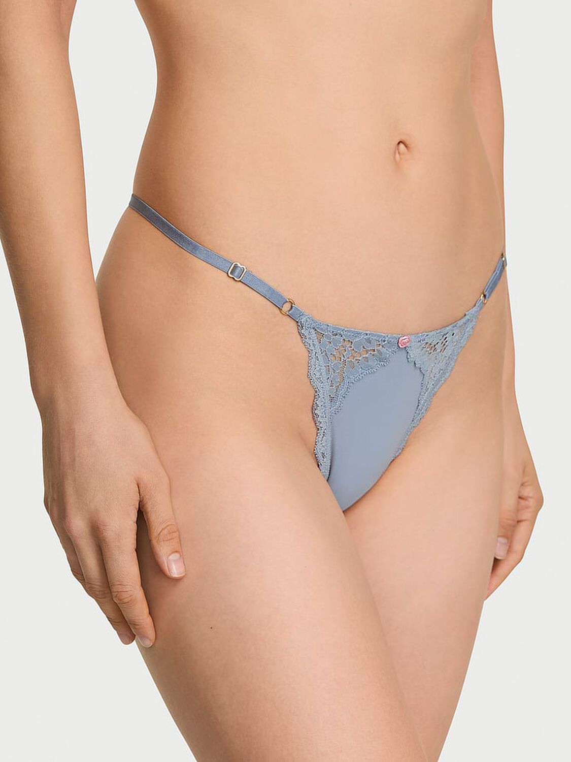 vs Dream Angels Lace-Trim Adjustable V-String Panty Blue 2 of 3 