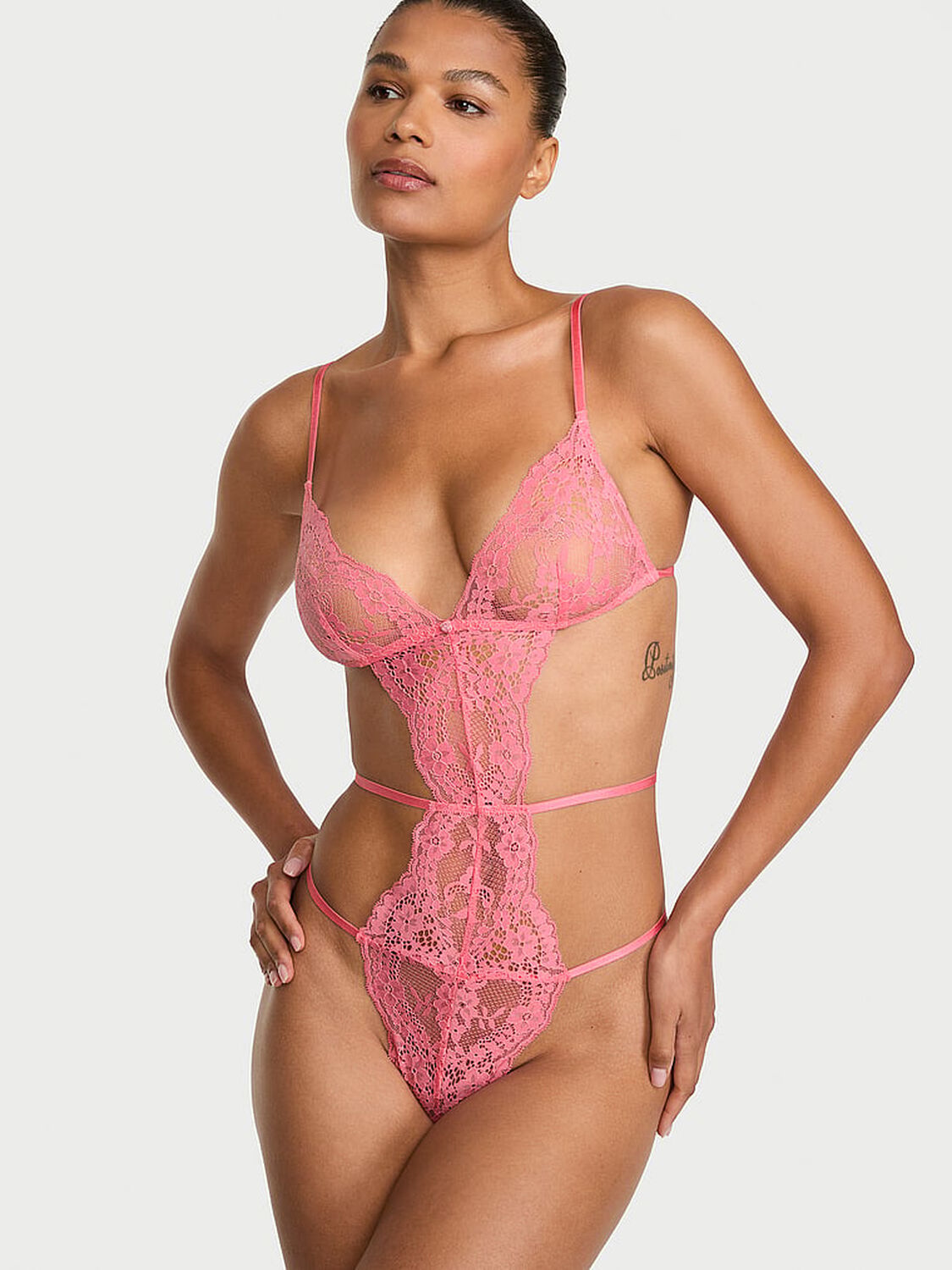 vs Dream Angels Dare to Dream Lace Strappy Triangle Teddy Wild Salmon 1 of 3 