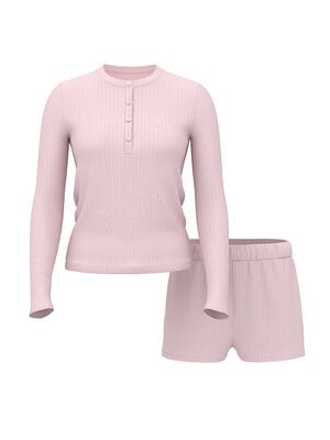 Modal Wide-Rib Long-Sleeve Short Lounge Set