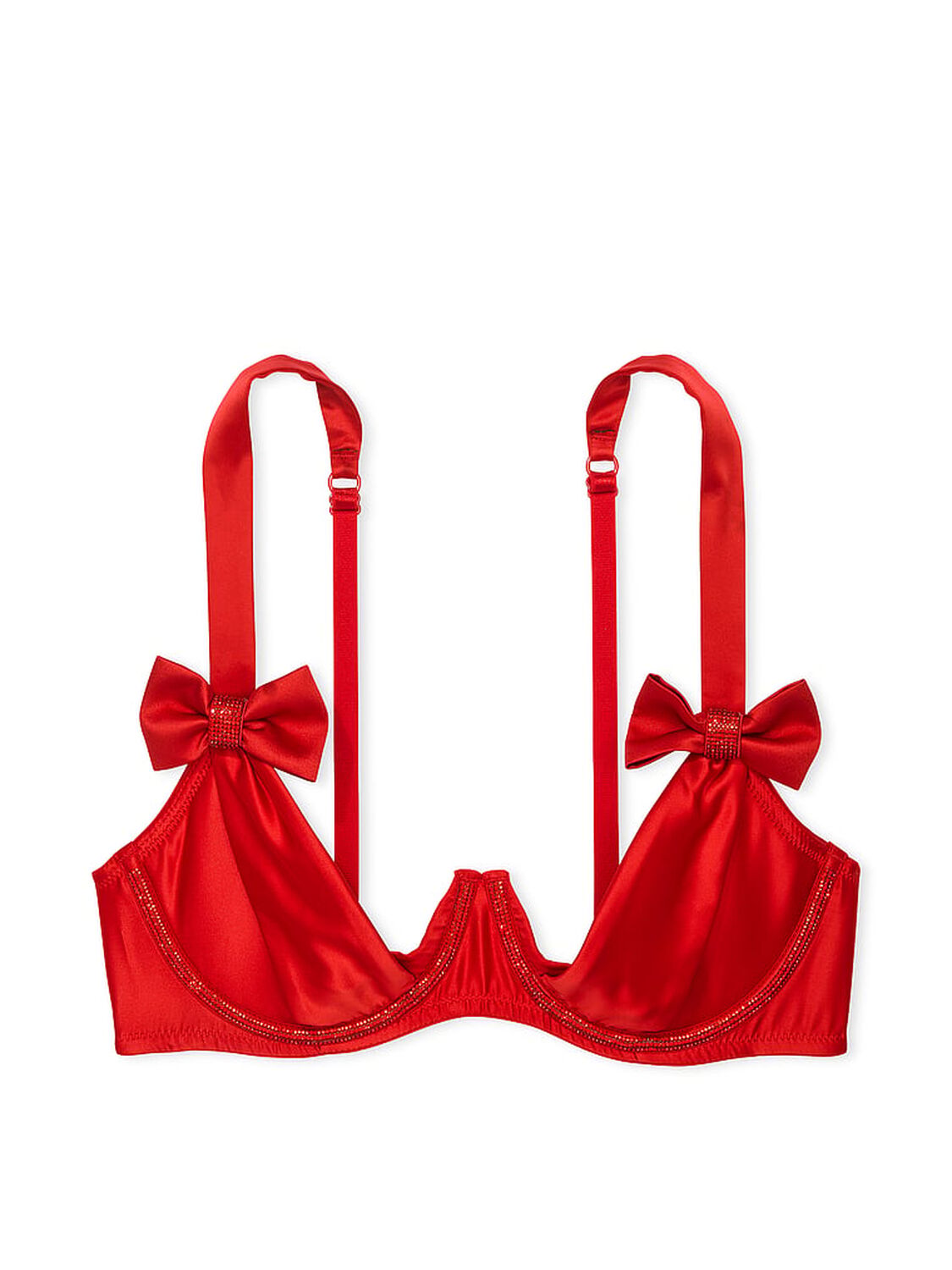vs Dream Angels Wicked Twinkle Bows Satin Open-Cup Balconette Bra Bright Vermillion 3 of 4 