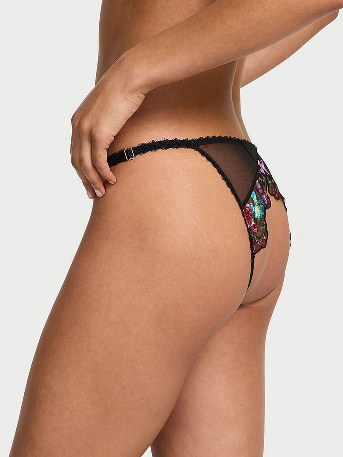 vs Very Sexy Dark Blossom Embroidery Crotchless Adjustable String Bikini Panty Dark Blossom 2 of 2 