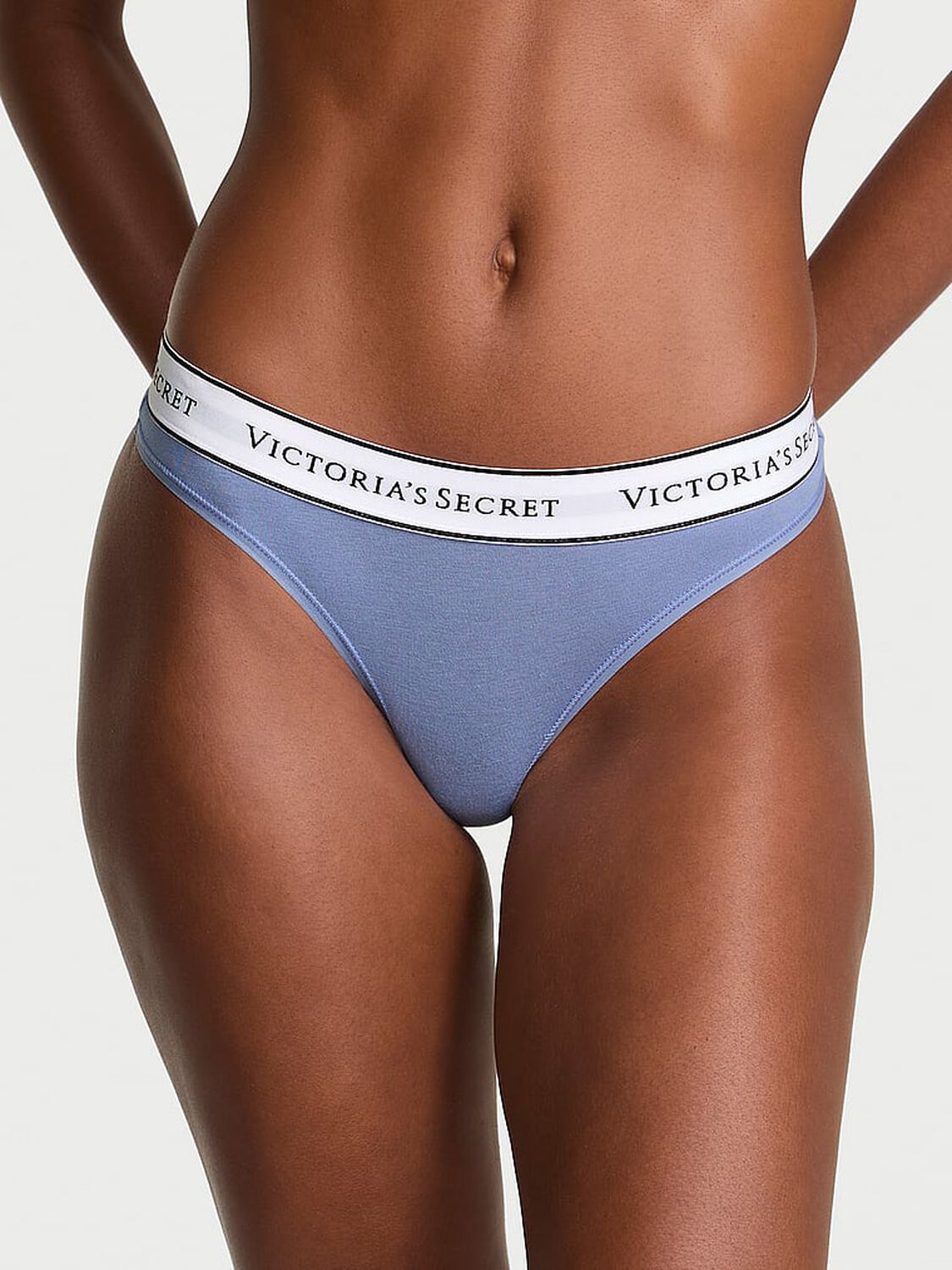 vs Cotton Logo Cotton Thong Panty Smokey Blue 1 of 2 