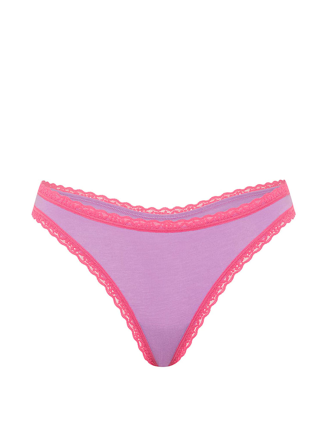 vs Lace Trim Cotton Lace-Waist Thong Candy Violet 3 of 3 