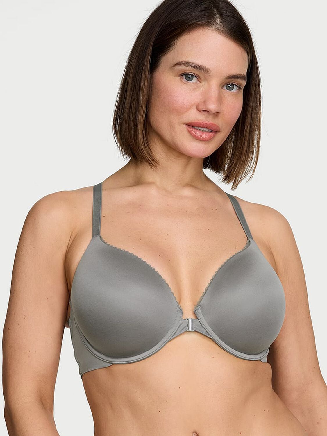 vs Body By Victoria Lightly Lined Lace Racerback Full-Coverage Bra Steel Grey 1 of 3 