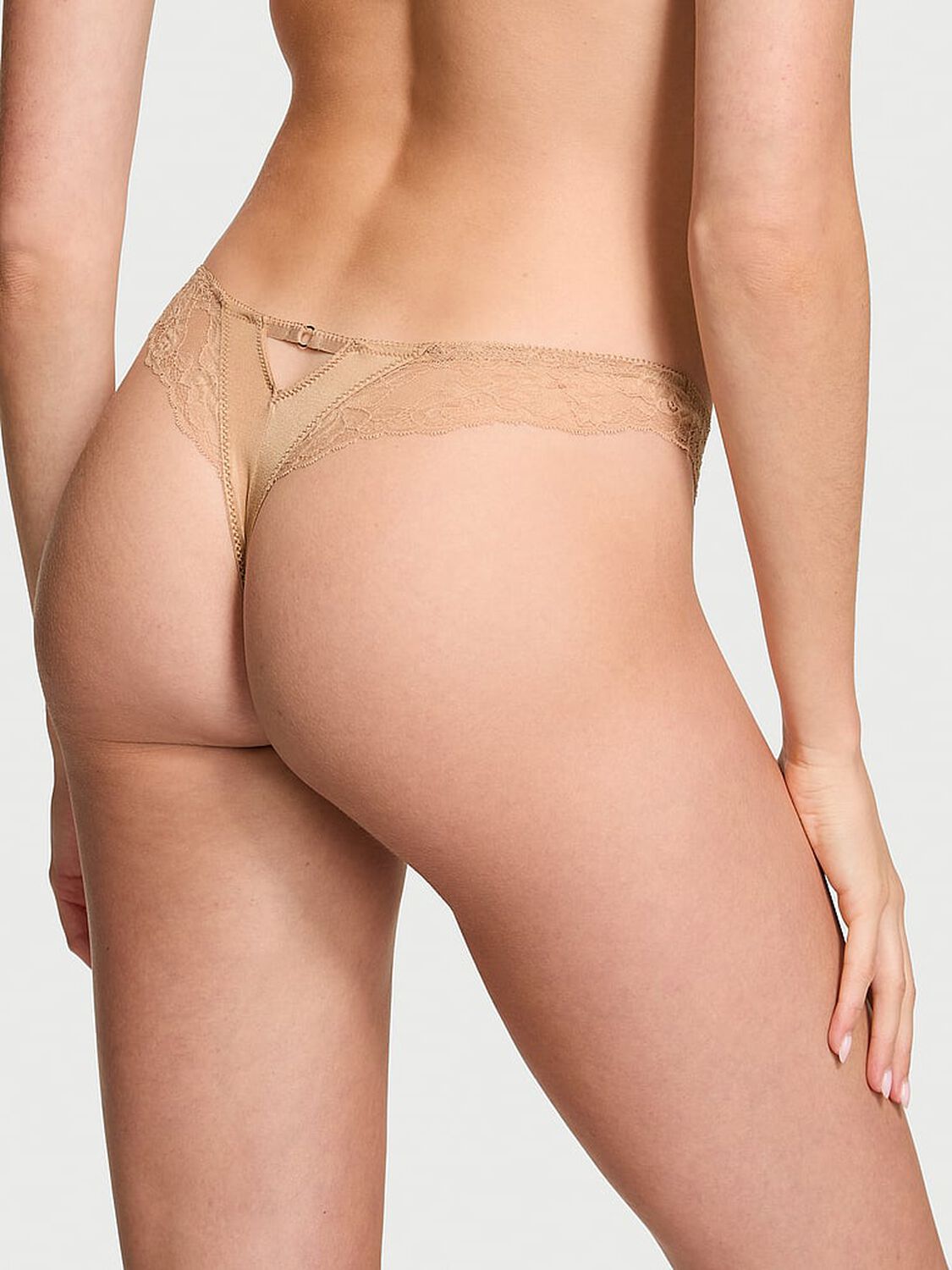 vs Very Sexy Rose Lace-Trim High-Leg Thong Panty Praline 2 of 3 