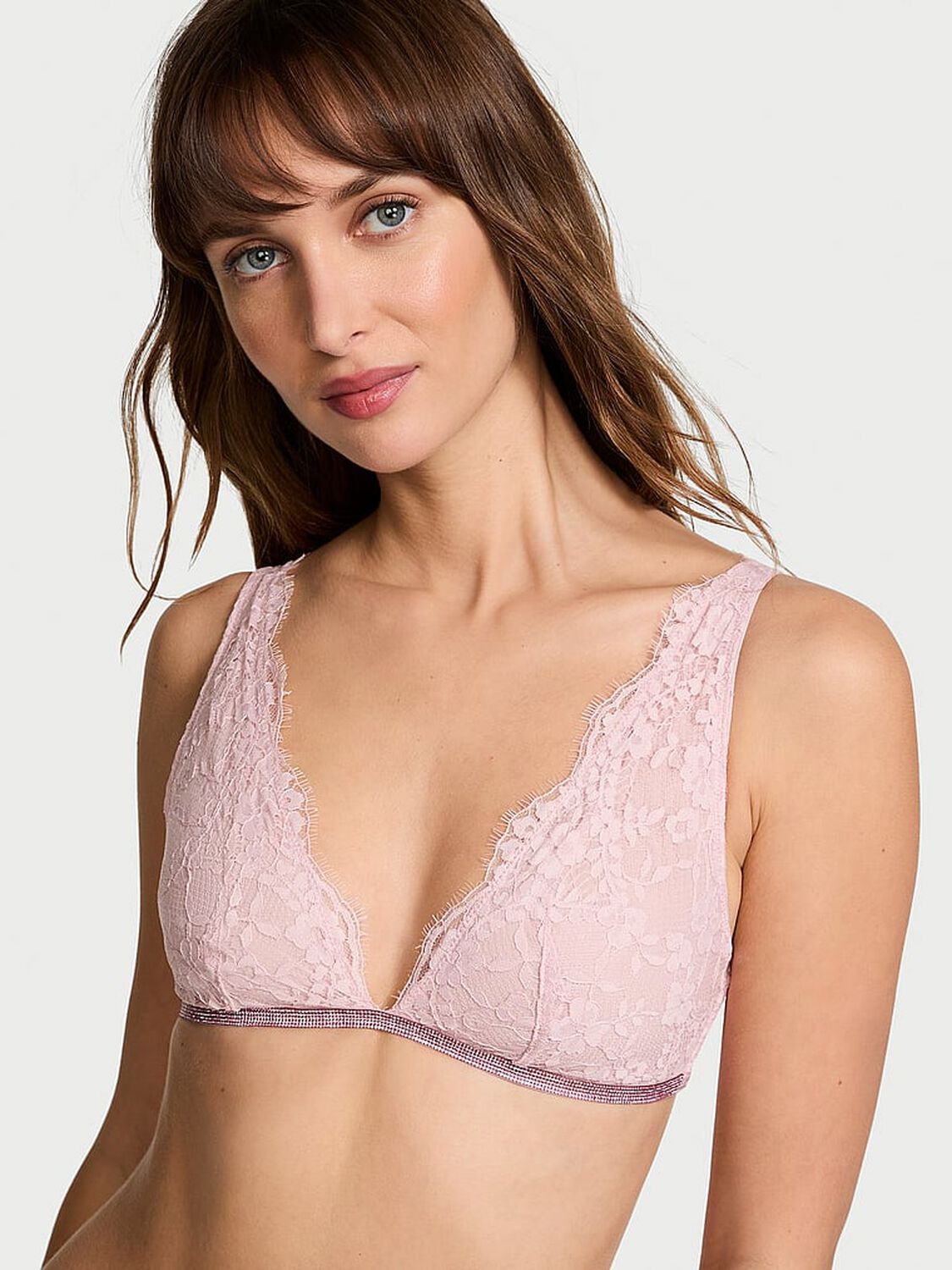 vs Dream Angels Twinkle Lace Triangle Bra Chalk Rose 1 of 4 