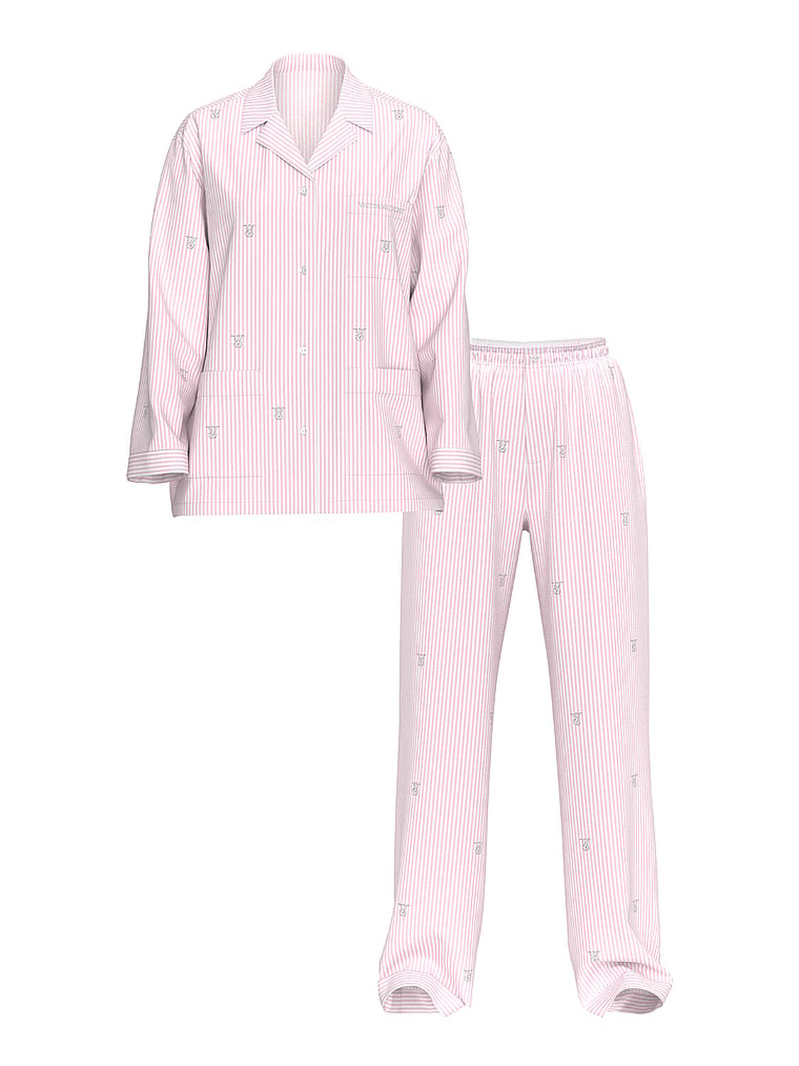 vs Victoria's Secret Heritage Cotton Shine Oversized Long Pajama Set Pretty Blossom/Coconut White Iconic Stripe W/ Diamante 3 of 4 