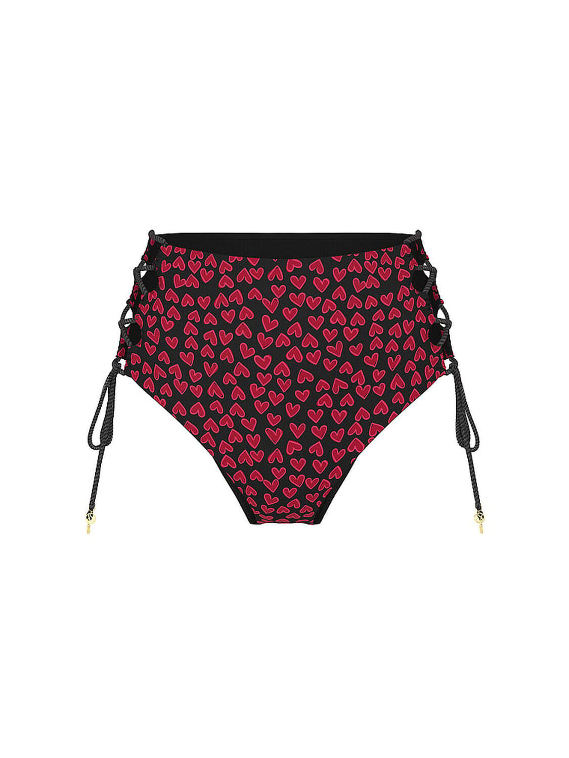 vs Victoria's Secret Swim Twist Rope High-Waist Cheeky Bikini Bottom Black & Red Hearts 3 of 3 