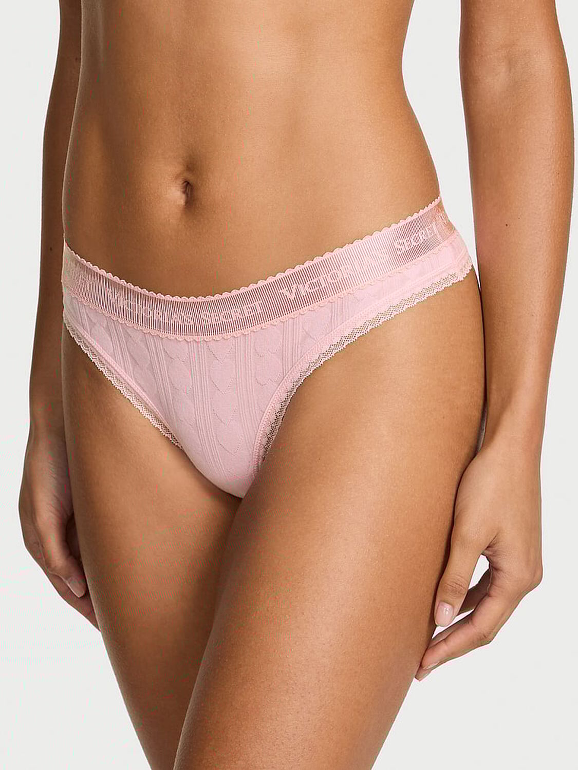 vs Cotton Logo Heart Pointelle Thong Panty Pretty Blossom 1 of 3 