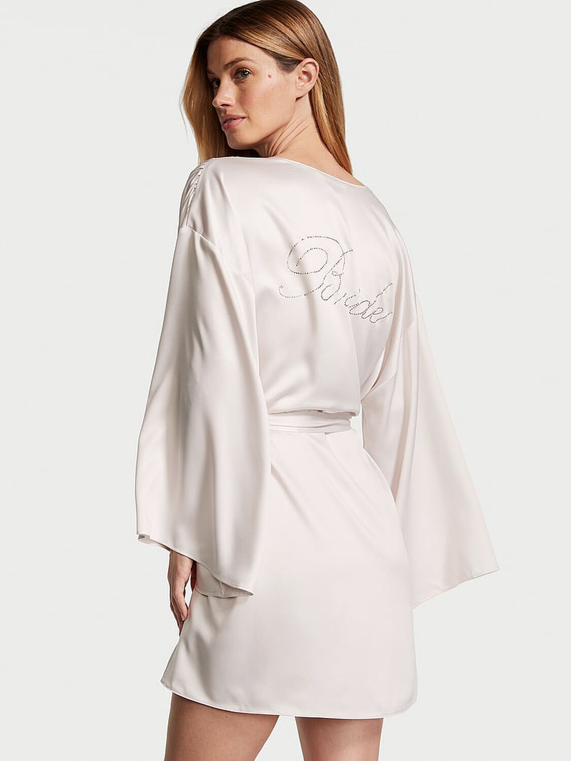 vs Victoria's Secret Bride Embellished Satin Short Robe Coconut White 2 of 4 