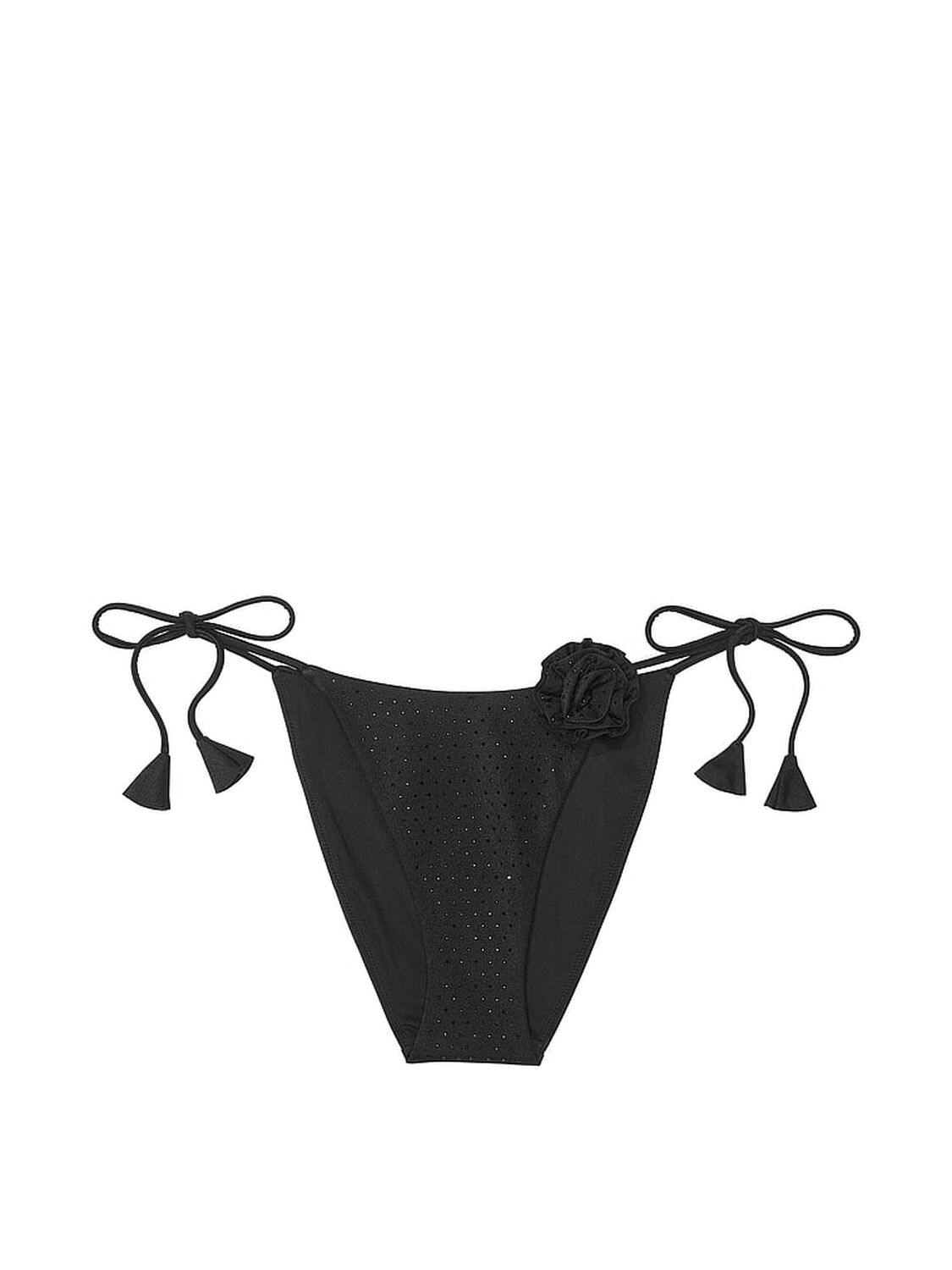vs Victoria's Secret Swim Rosette Shine Cheeky String Bikini Bottom Black 3 of 3 