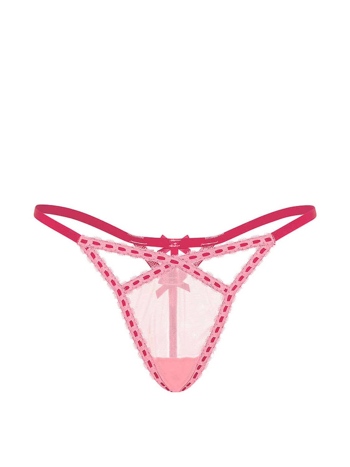 vs Dream Angels Ribbon Slot Mesh V-String Panty Wild Salmon 3 of 3 