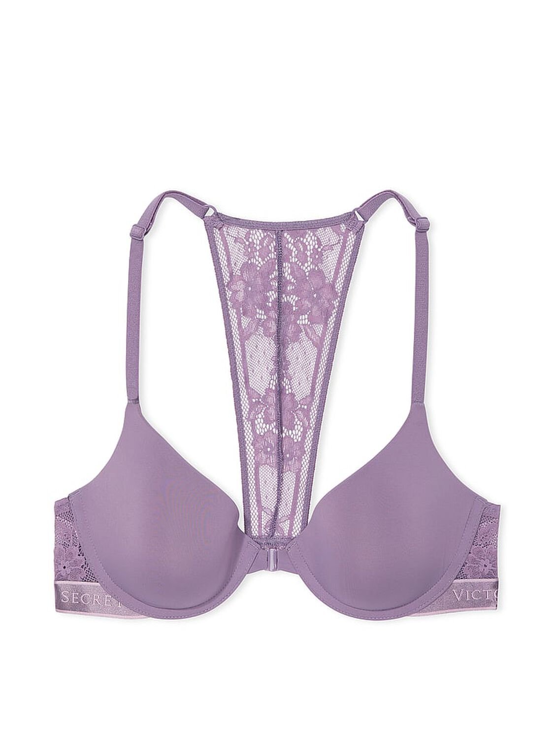 vs The T-Shirt Lightly Lined Front-Close Lace-Trim Demi Bra Frozen Plum 1 of 1 