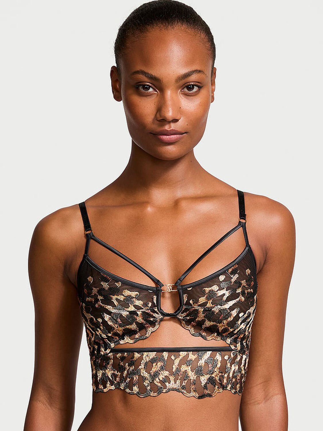 vs Very Sexy Leopard Embroidery Strappy Bra Top Black Leopard 1 of 4 