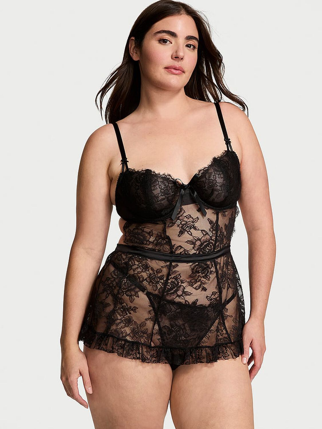 vs Very Sexy Wicked Unlined Rose Lace Apron Set Black 1 of 3 