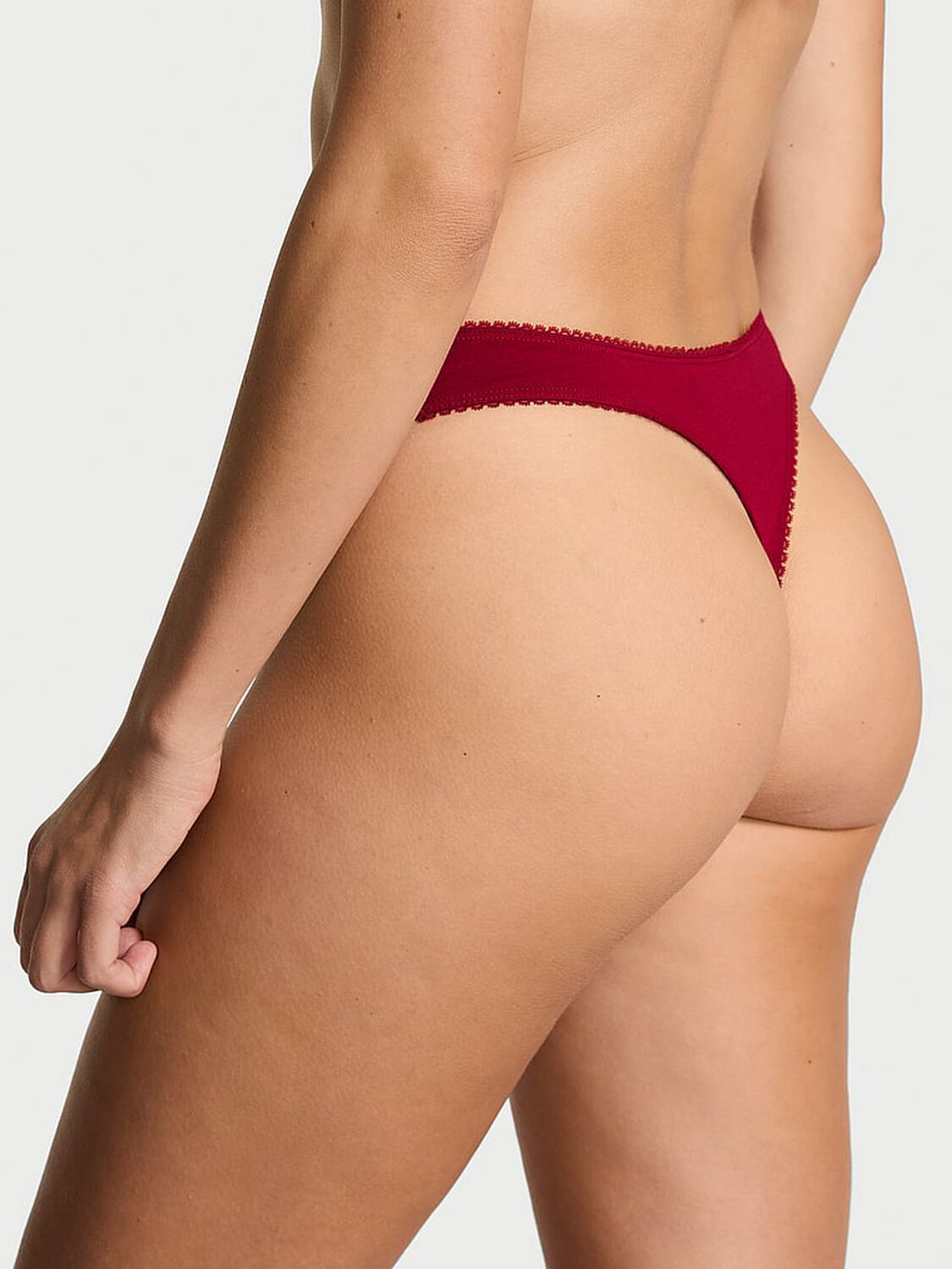 vs Victoria's Secret Stretch Cotton Sparkle High-Leg Scoop Thong Panty Red Lacquer Mistletoe 2 of 3 