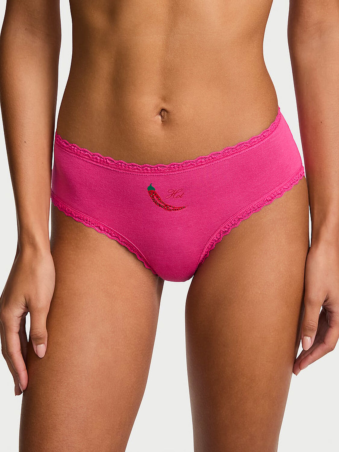 vs Lace Trim Cotton Lace-Waist Cheeky Panty Enchanted Pink 1 of 3 