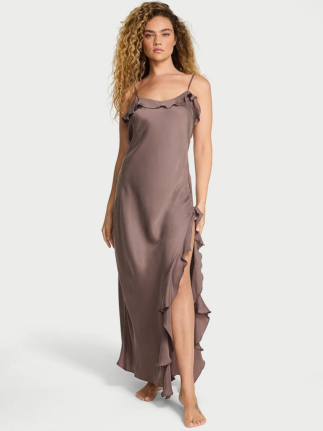 vs Dream Angels Silky Flutter Ruffled Long Slip Cloudy Grey 1 of 2 