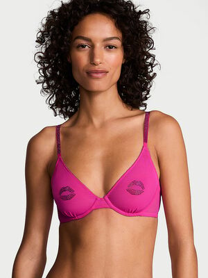 Sheer Shine Motif Unlined Low-Cut Demi Bra