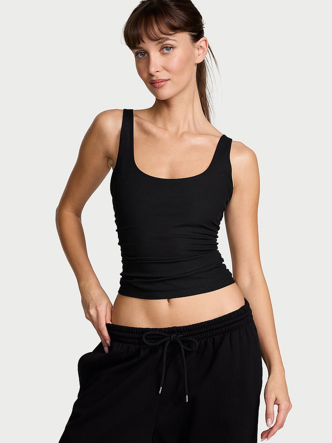 vs Vsx VSX Elevate&trade; Rib Ruched Tank Top Black 1 of 2 