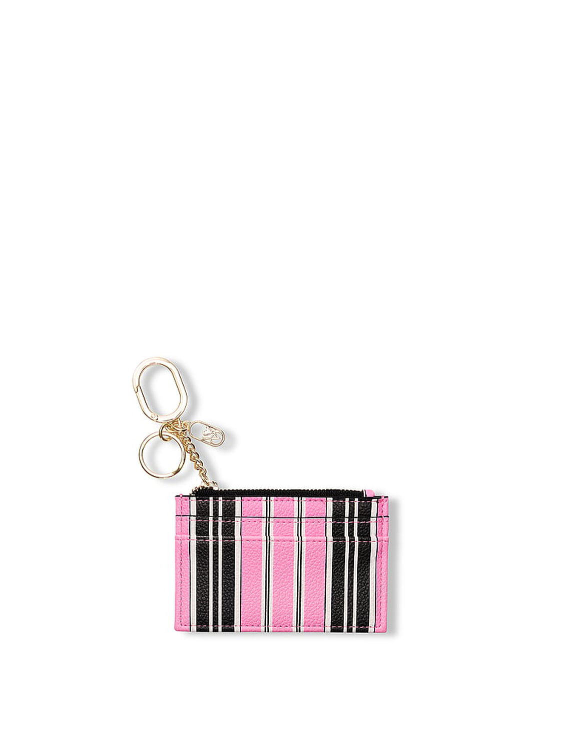 vs Victoria's Secret Classic Card Case Keychain Pink And Black Stripe 1 of 2 