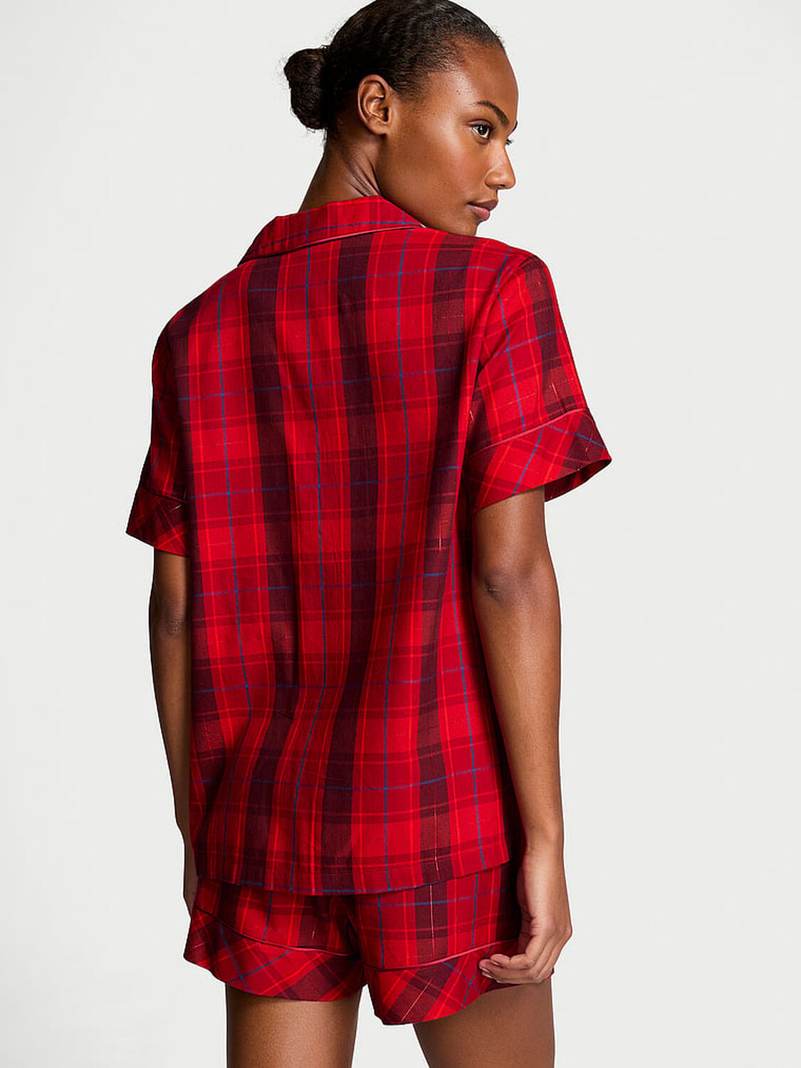 vs Victoria's Secret Flannel Short Pajama Set Red Laquer  Plaid 2 of 3 