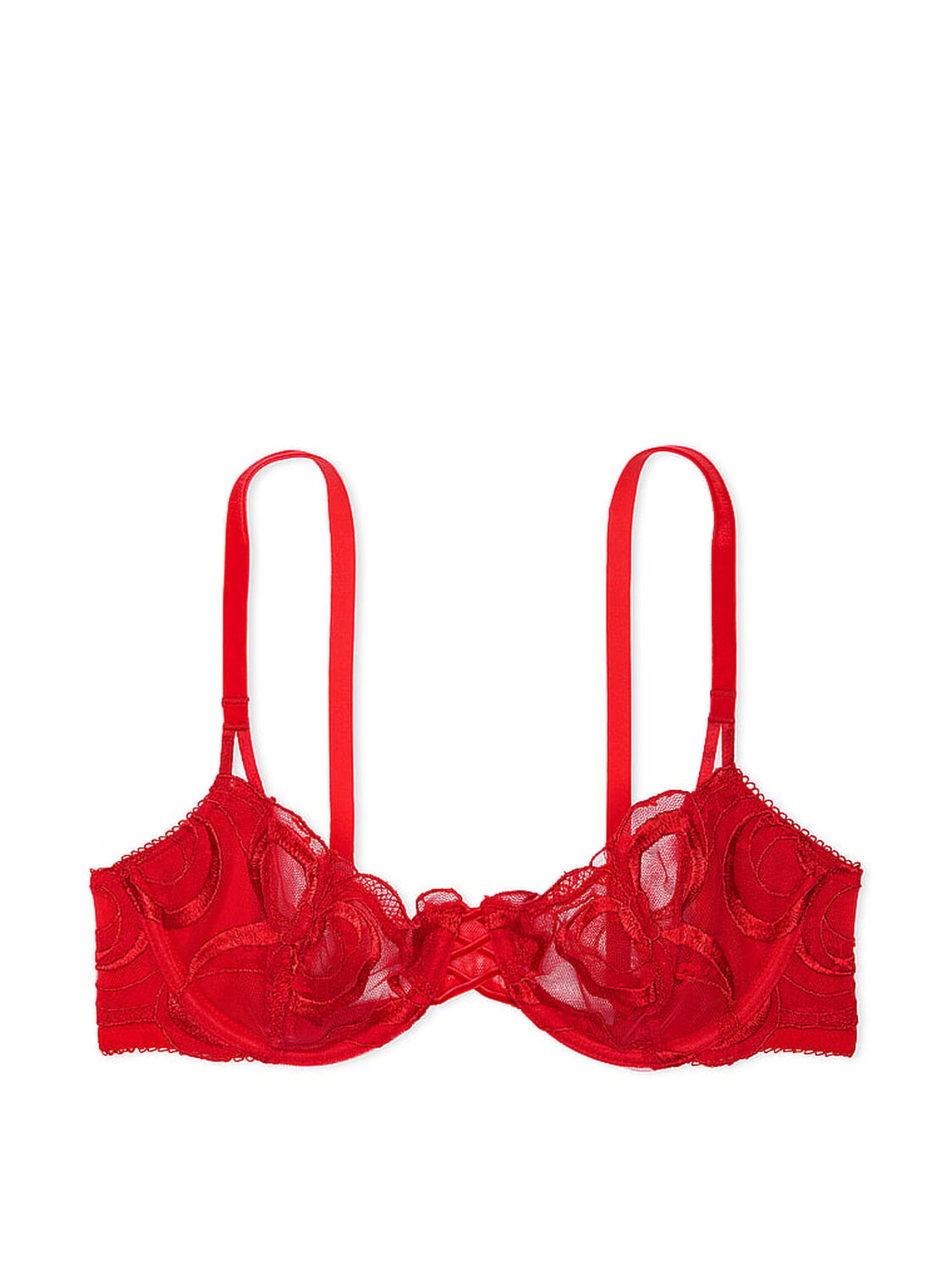 vs Dream Angels Wicked Tied-with-a-Bow Embroidery Unlined Balconette Bra Bright Vermillion 3 of 4 