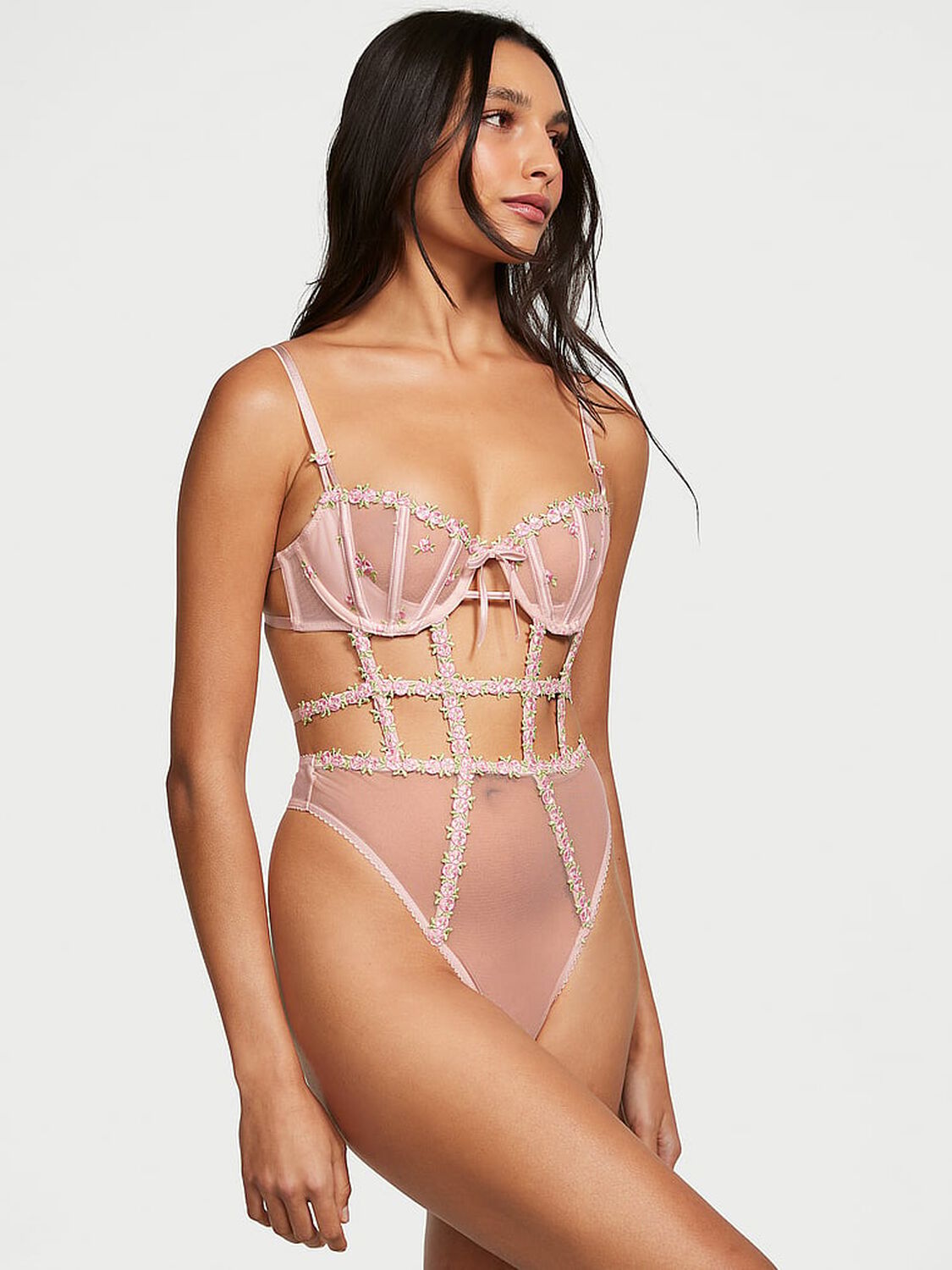 vs Very Sexy Wicked Unlined Rosebud Embroidery Teddy Pink Fizz 1 of 5 