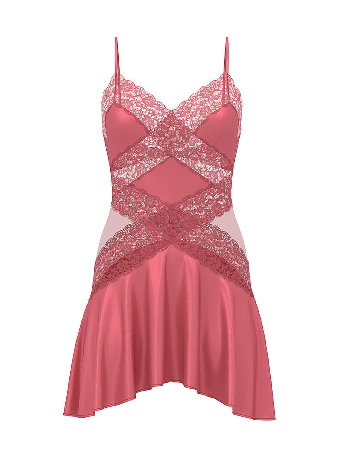 vs Dream Angels Dare to Dream Lace & Satin Flounce Slip Seductive Rose 1 of 4 